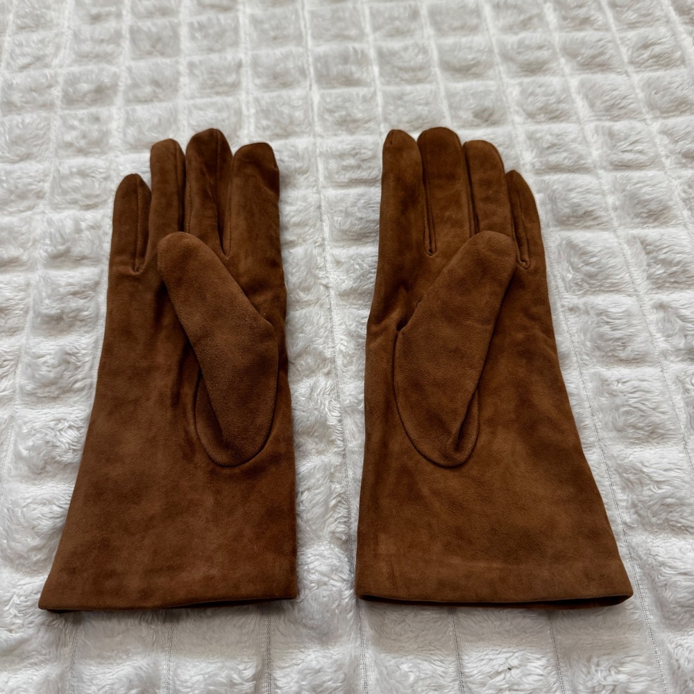 Garnet Hill Large Brown Leather Cashmere Lined Gloves Quiet Luxury Minimalist